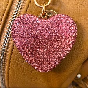 Barbiecore Pink Heart Double-sided Rhinestones Gold charm key chain NWOT